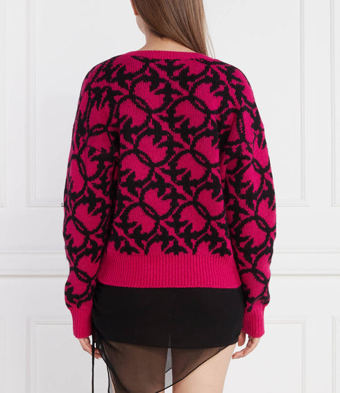 PINKO - Ovino Maglia Lana Alpaca Texture Birds Fuxia/Nero