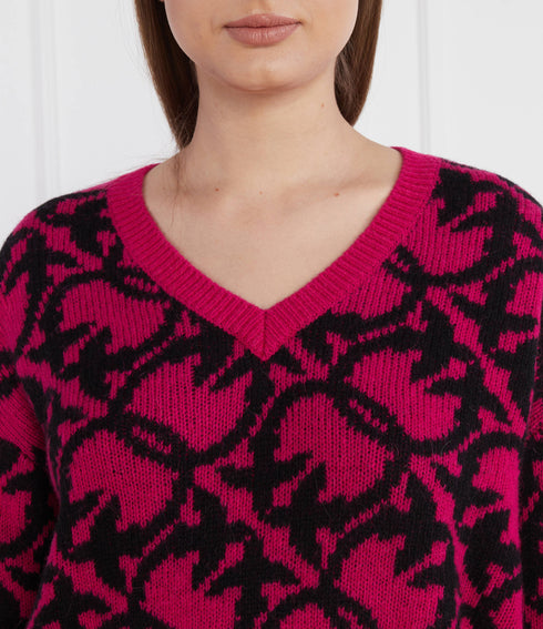 PINKO - Ovino Maglia Lana Alpaca Texture Birds Fuxia/Nero