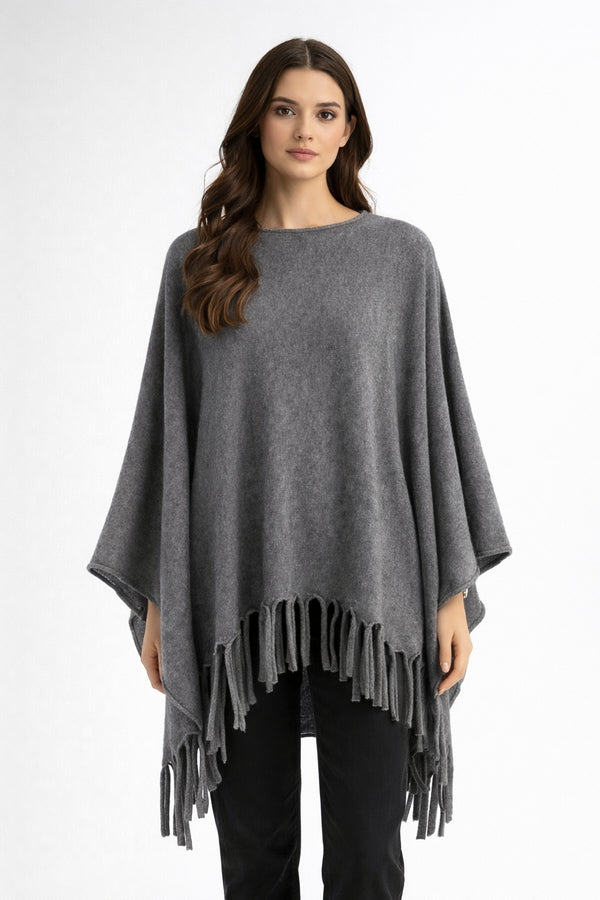 Whiteroom Selection - Soft Touch Fringed Poncho Grey