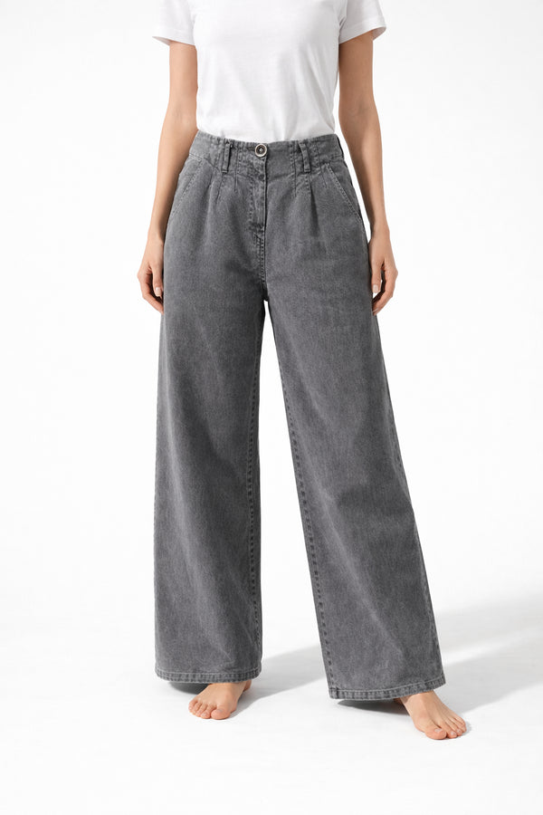Never On Sunday - Grey Wide-Leg Denim Pants
