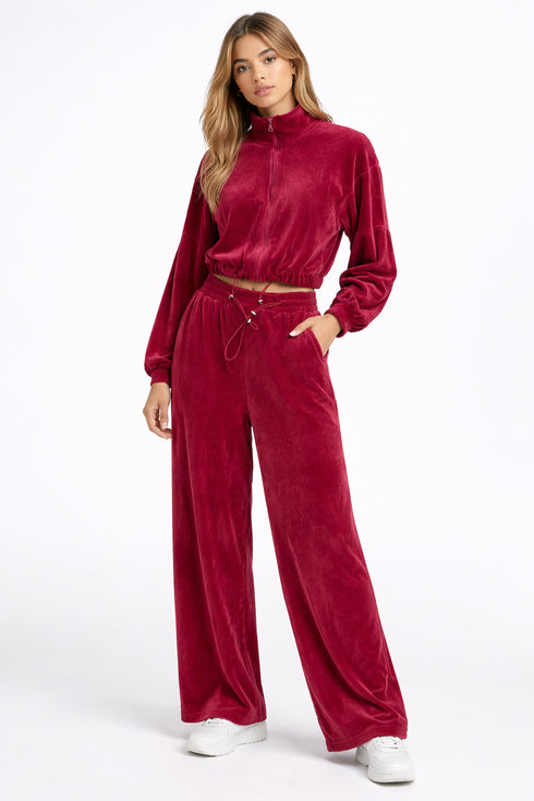 Never On Sunday - Velour Crop Set Fuchsia