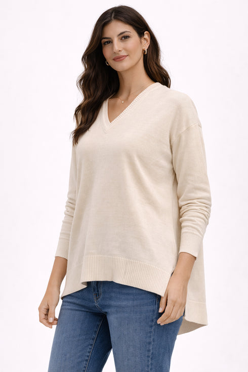 Soft Flow V-Neck Knit Blouse Ecru