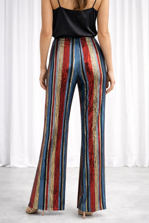 Seven Sins - Striped Sequin Wide-Leg Pants