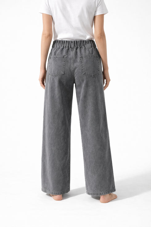 Never On Sunday - Grey Wide-Leg Denim Pants
