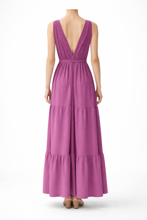 Seven Sins - Elegant Mauve Maxi Dress Deep V Back