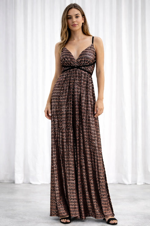 Lace - Sequin Backless Maxi Dress
