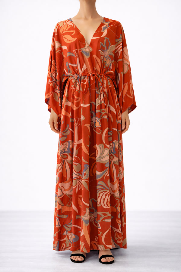 Whiteroom Selection - Floral Print Plus Size Maxi Kaftan Dress