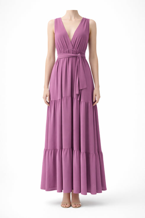 Seven Sins - Elegant Mauve Maxi Dress Deep V Back