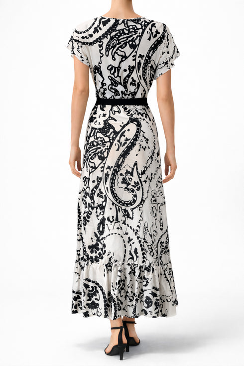 Whiteroom Selection - Elegant Black & White Silky Wrap Maxi Dress