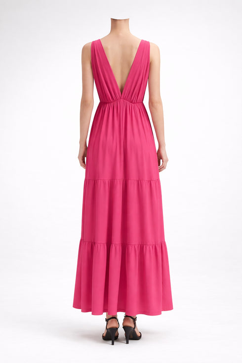 Seven Sins - Elegant Fuchsia Maxi Dress Deep V Back