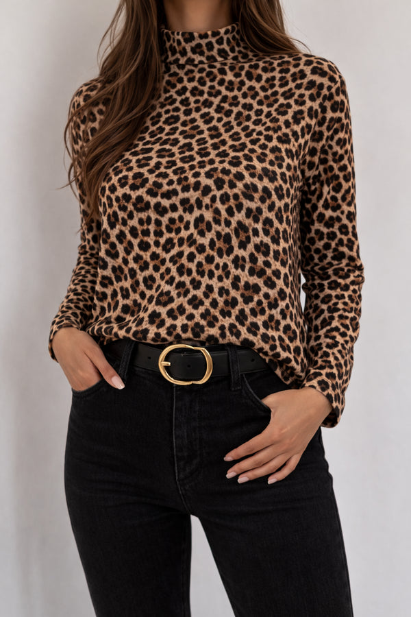 Whiteroom Selection - Leopard Print Turtleneck Top