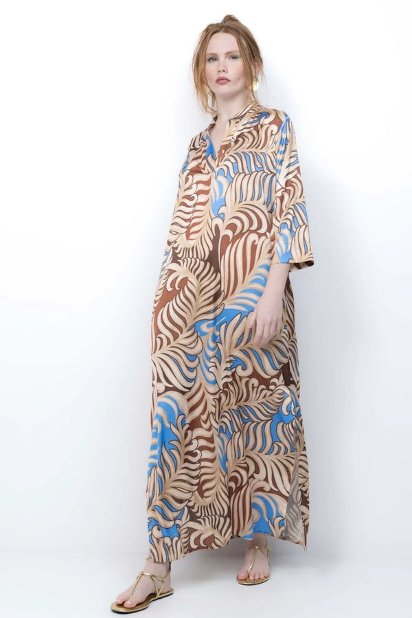 New Age - Santorini Kaftan Dress Brown-Blue