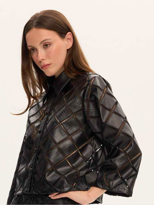 Ciel Concept - Kendall Embroidered Leather Shirt & Skirt Set