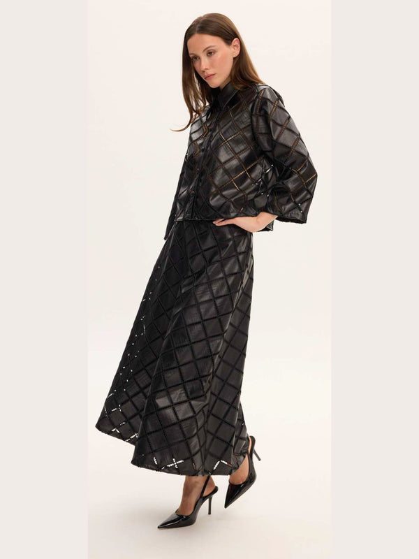 Ciel Concept - Kendall Embroidered Leather Shirt & Skirt Set