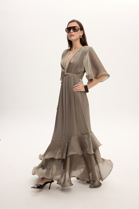 Ciel Concept - Fall For You Long Ruffle Dress Grey