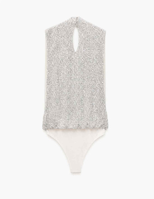 Lumina Sequins Bodysuit Silver