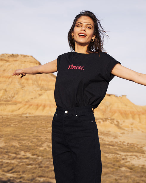 GRACE & MILA Γυναικείο Jean Ψηλόμεσο Παντελόνι Μαύρο